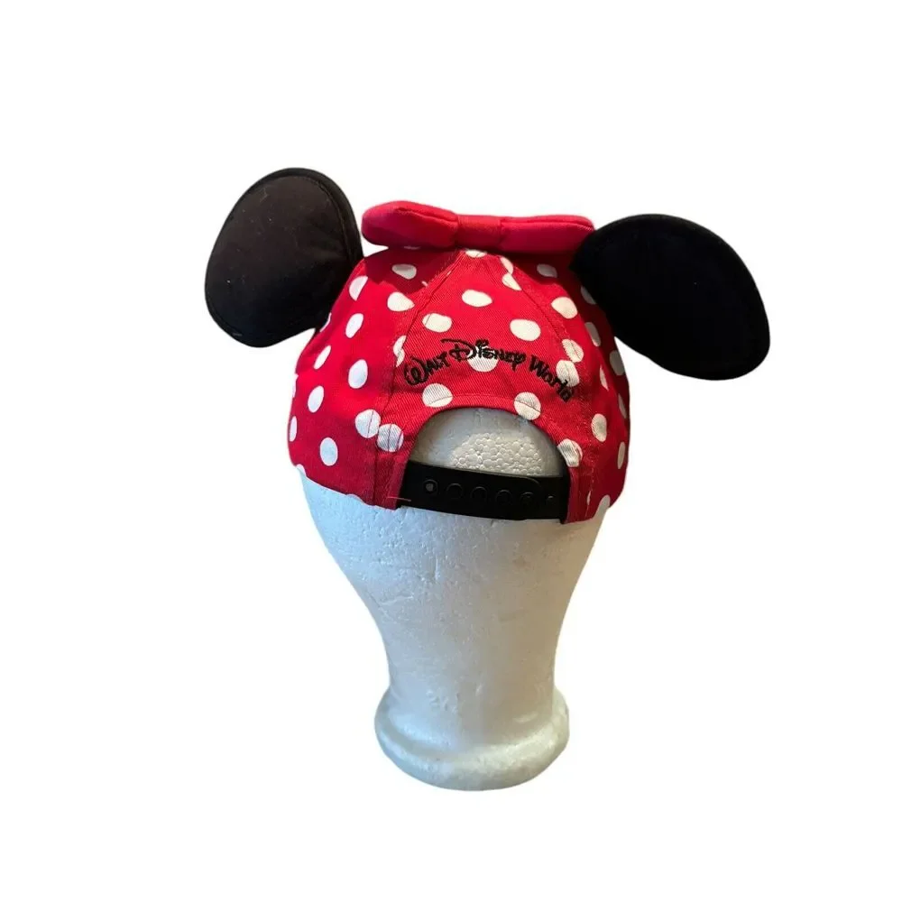 Disney Parks Disney World Minnie Mouse Red Polka Dot Hat Bow Ears Cap Youth Kids
